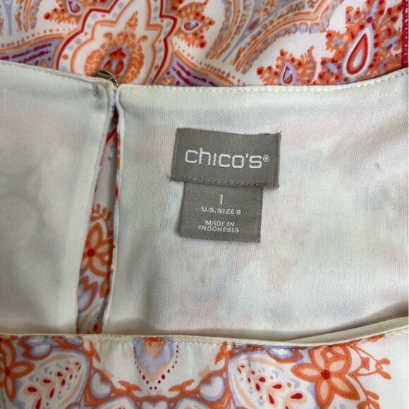 Chicos Paisley Scarf Print Shift Dress Soft Nectarine Short Sleeve Women Medium - Picture 9 of 14